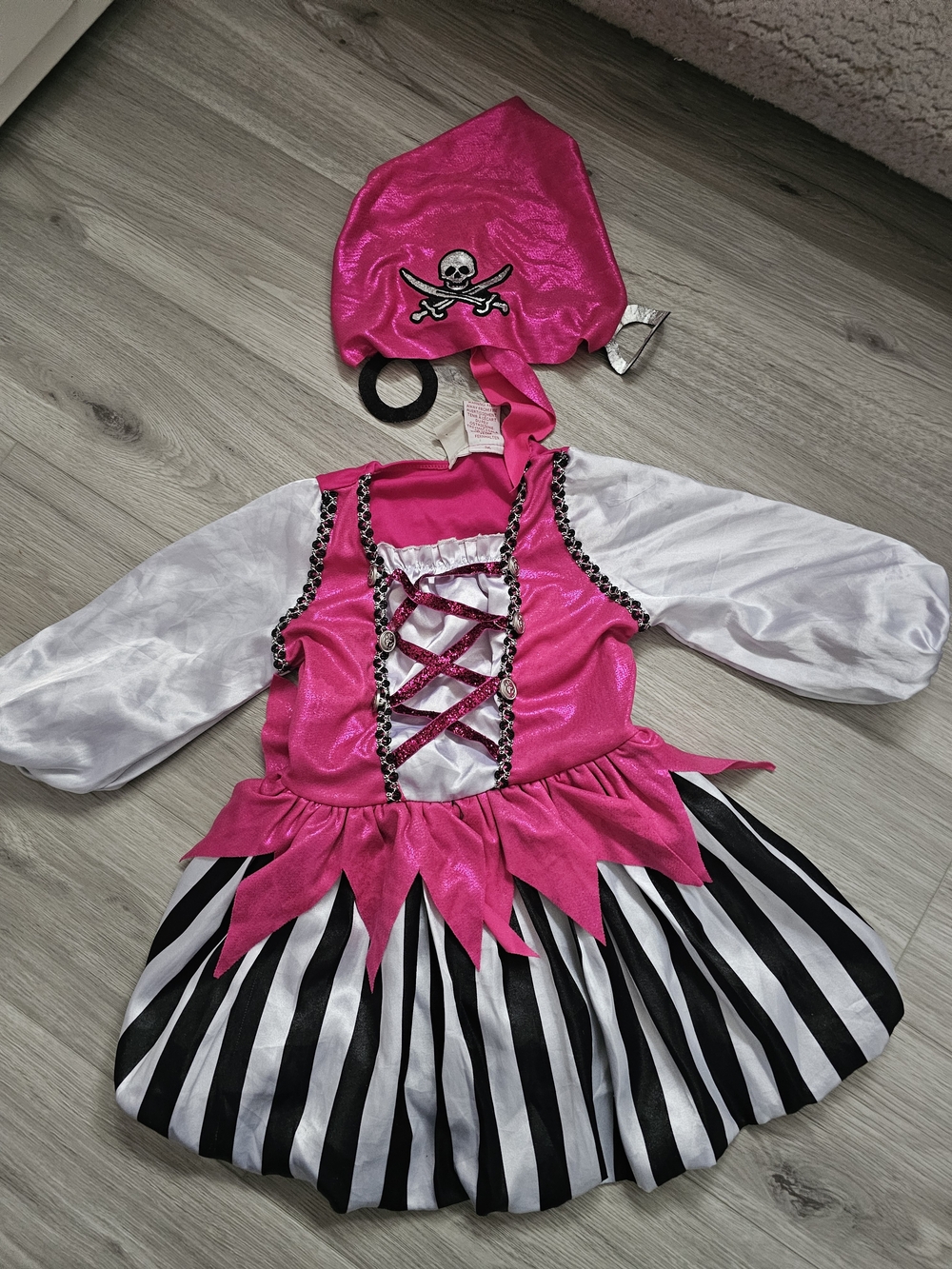 Kids Pink Pirate Costume Dress with Striped Skirt